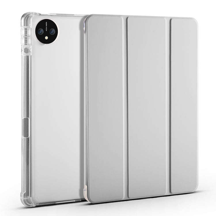 For Huawei MatePad Pro 11 2024 3-fold Clear TPU Leather Tablet Case with Pen Slot(Grey)