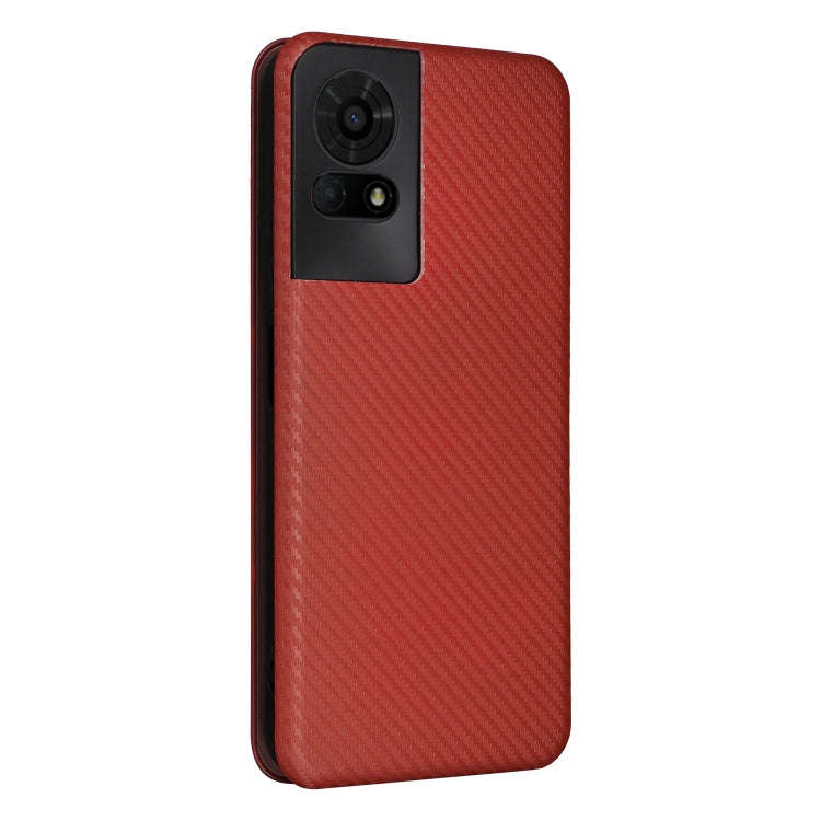 For TCL 50 LE 5G Carbon Fiber Texture Flip Leather Phone Case(Brown)