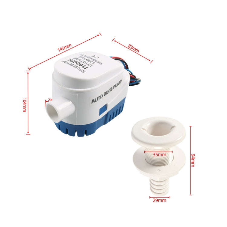 12V-1100GPH Yacht Automatic Bilge Pump with Drain Pipe