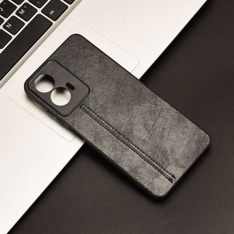 For Motorola Moto E14 Cow Pattern Sewing Back Cover Phone Case(Black)