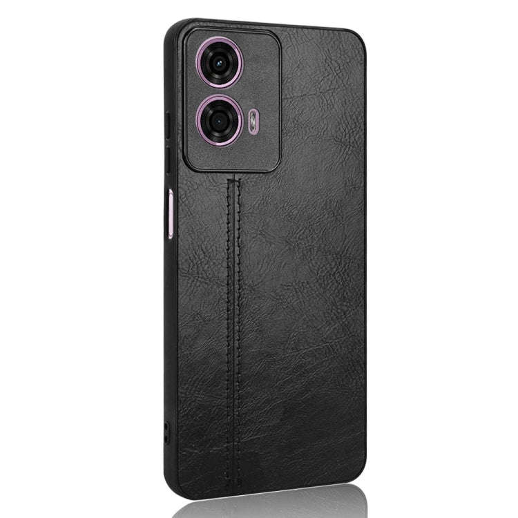 For Motorola Moto E14 Cow Pattern Sewing Back Cover Phone Case(Black)