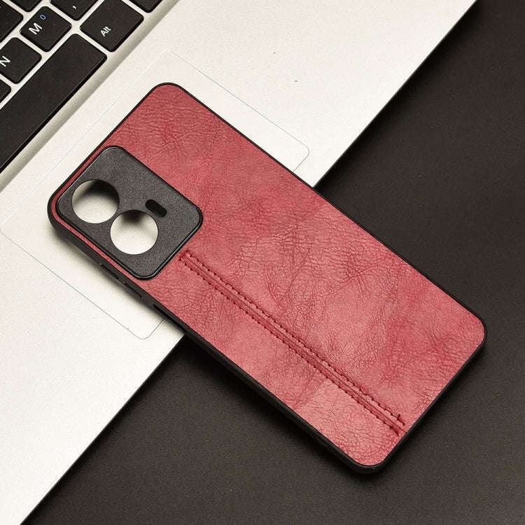 For Motorola Moto E14 Cow Pattern Sewing Back Cover Phone Case(Red)