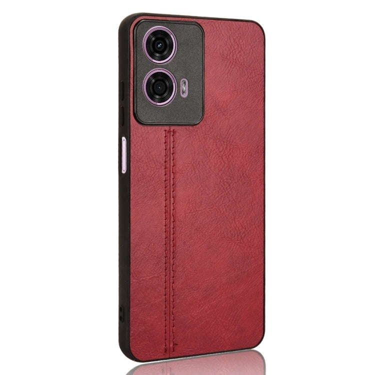 For Motorola Moto E14 Cow Pattern Sewing Back Cover Phone Case(Red)