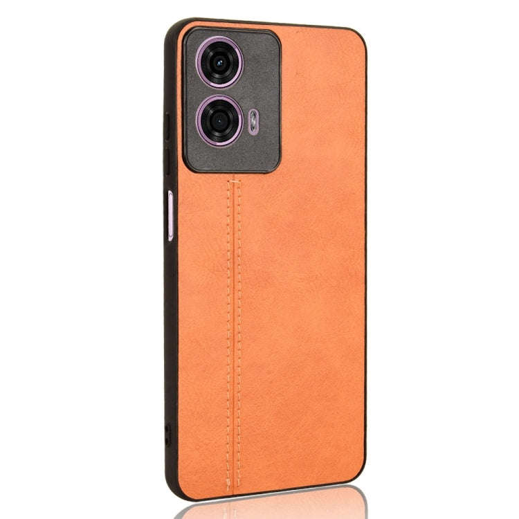 For Motorola Moto E14 Cow Pattern Sewing Back Cover Phone Case(Orange)