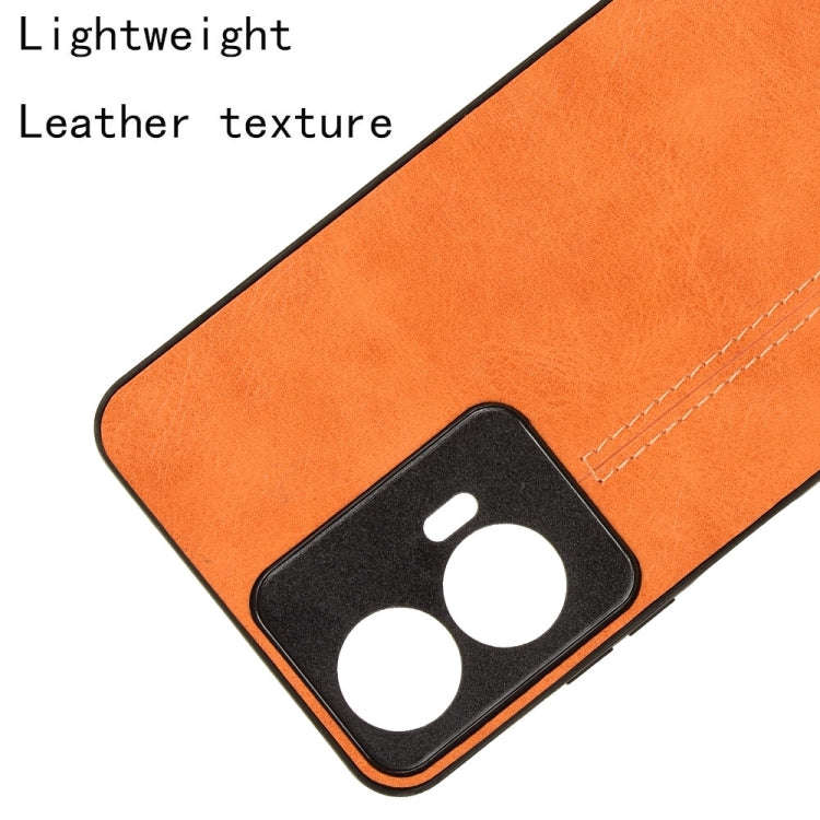 For Motorola Moto E14 Cow Pattern Sewing Back Cover Phone Case(Orange)