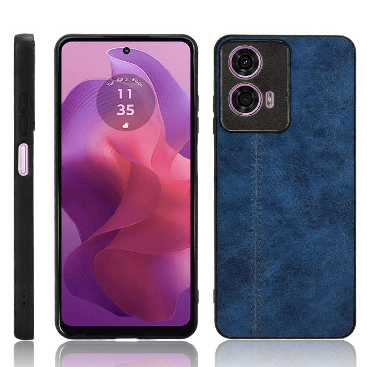 For Motorola Moto E14 Cow Pattern Sewing Back Cover Phone Case(Blue)