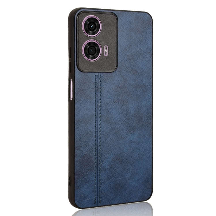 For Motorola Moto E14 Cow Pattern Sewing Back Cover Phone Case(Blue)