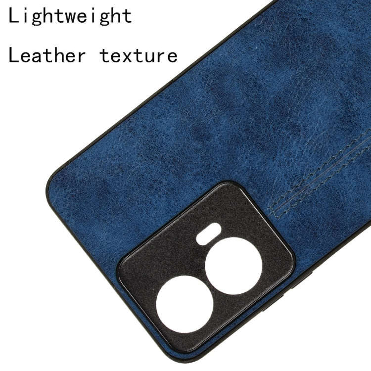 For Motorola Moto E14 Cow Pattern Sewing Back Cover Phone Case(Blue)