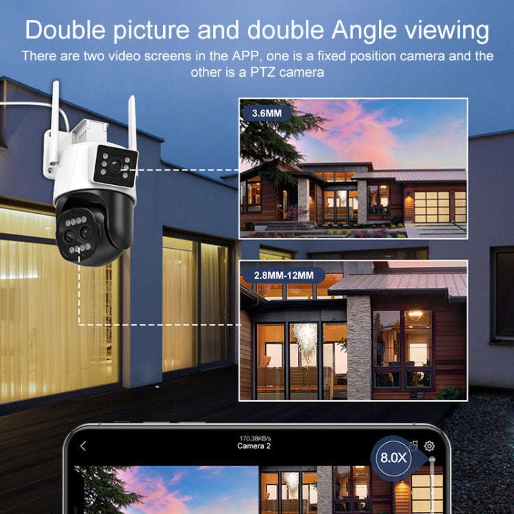 QX103 Humanoid Recognition AI Alarm WiFi Dome Dual IP Camera(US Plug)