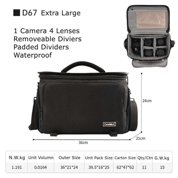 Cwatcun D67 Crossbody Camera Bag Photography Lens Shoulder Bag, Size:36 x 21 x 24cm XL(Black)