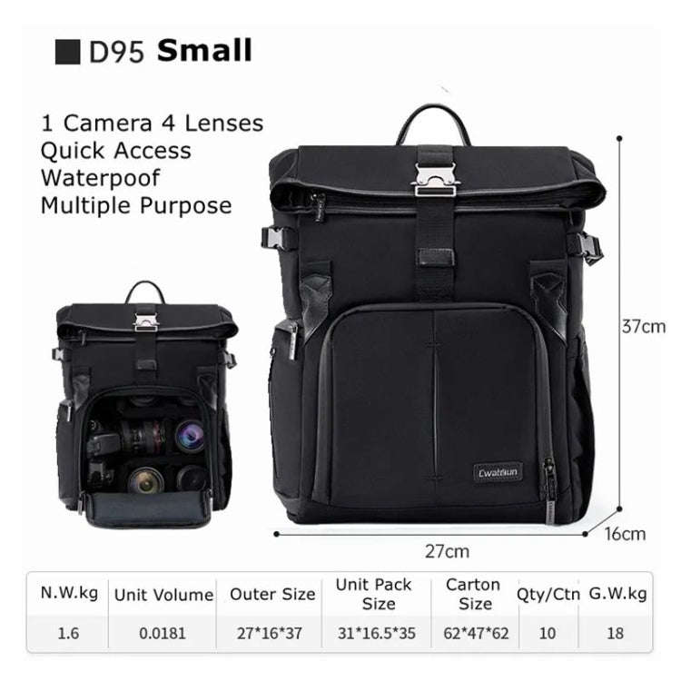 Cwatcun D95 Large Capacity Photography Backpack Shoulders Laptop Camera Bag, Size:27 x 37 x 16cm(...