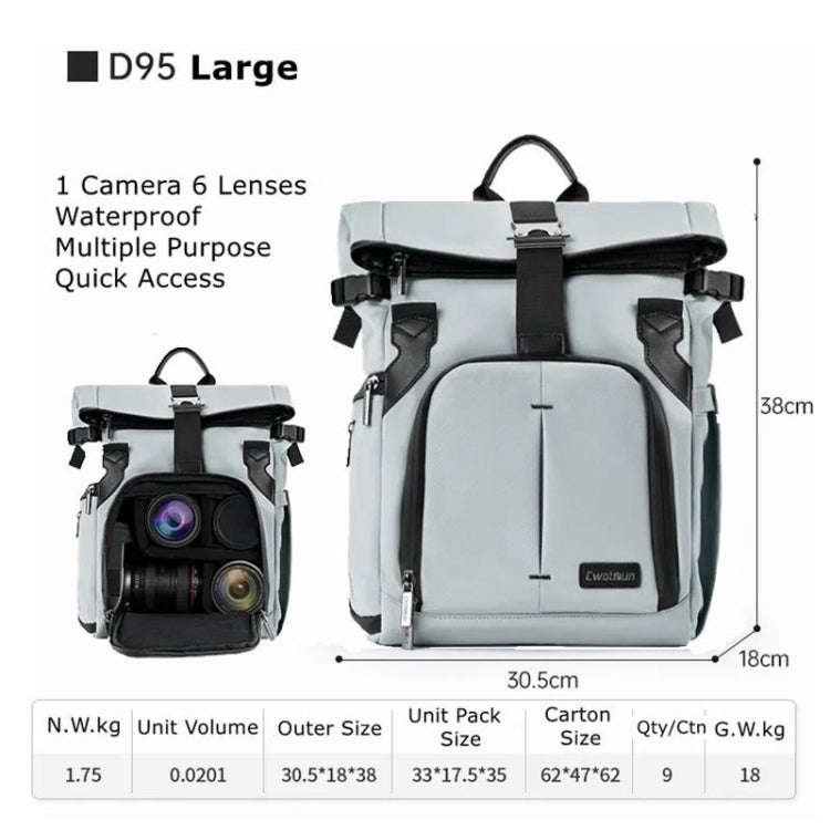 Cwatcun D95 Large Capacity Photography Backpack Shoulders Laptop Camera Bag, Size:30.5 x 18 x 38c...