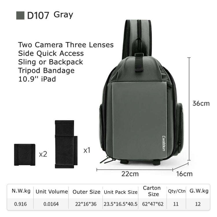Cwatcun D107 Large Capacity Photography Backpack Shoulders Laptop Camera Bag, Size:22 x 36 x 16cm...