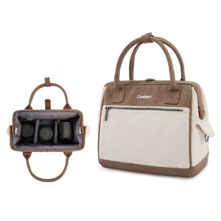 Cwatcun D112 Contrast Canvas Camera Bag One-shoulder Cross-body Tote Bag, Size:24.5 x 30 x 15.5cm...