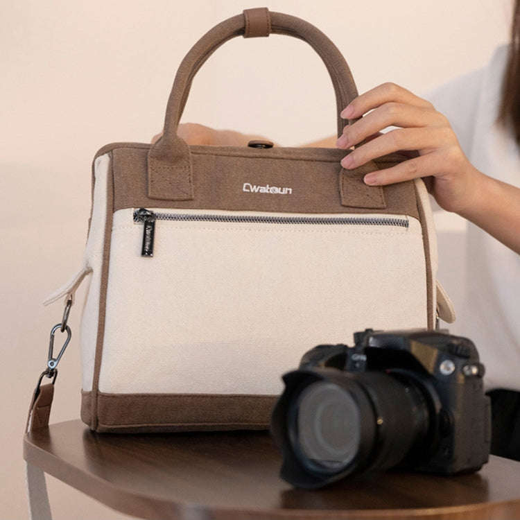 Cwatcun D112 Contrast Canvas Camera Bag One-shoulder Cross-body Tote Bag, Size:24.5 x 30 x 15.5cm...