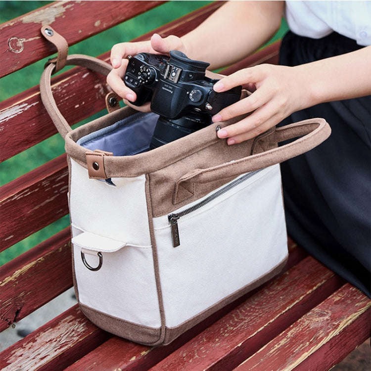 Cwatcun D112 Contrast Canvas Camera Bag One-shoulder Cross-body Tote Bag, Size:24.5 x 30 x 15.5cm...