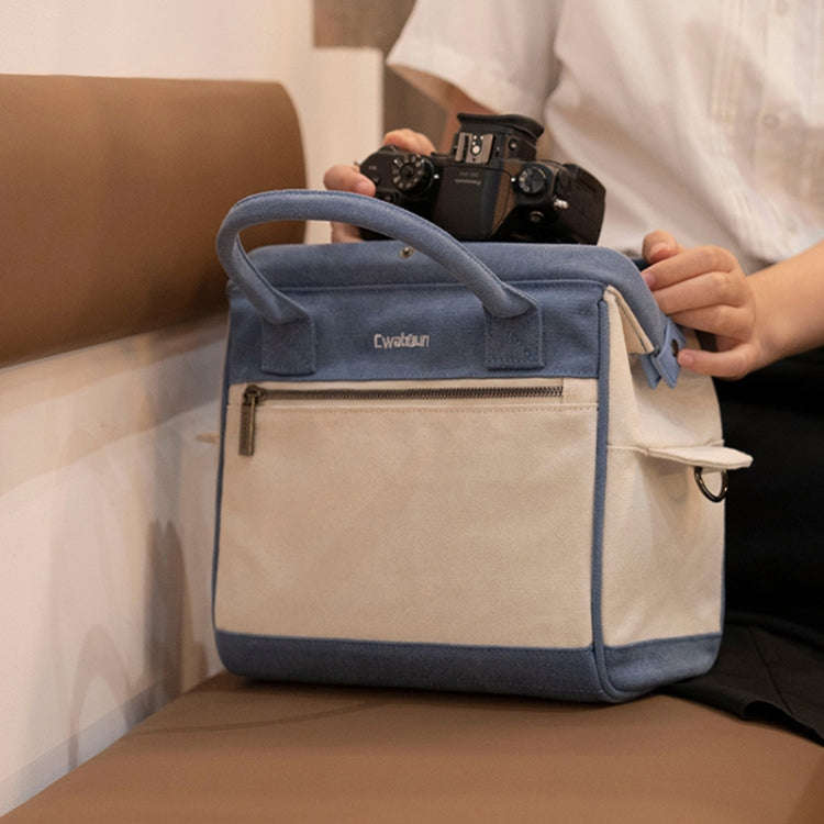 Cwatcun D112 Contrast Canvas Camera Bag One-shoulder Cross-body Tote Bag, Size:24.5 x 30 x 15.5cm...
