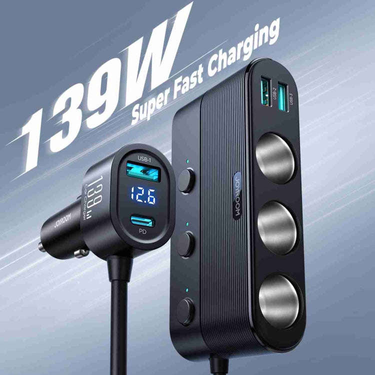 JOYROOM JR-CCL01 139W 7 in 1 Cigarette Lighter Splitter Car Charger(Black)