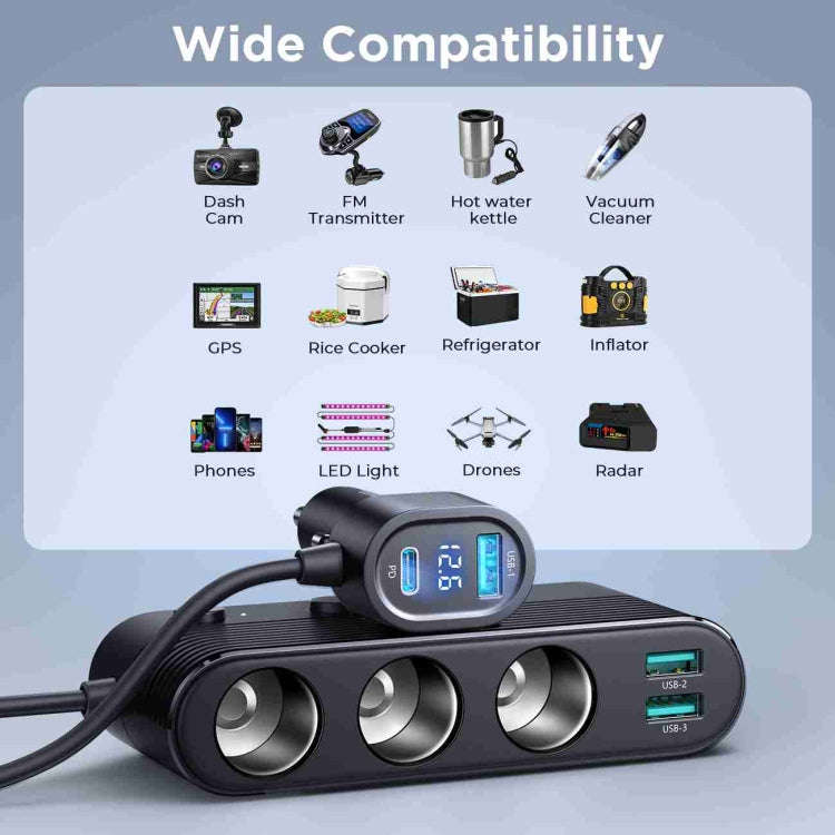 JOYROOM JR-CCL01 139W 7 in 1 Cigarette Lighter Splitter Car Charger(Black)
