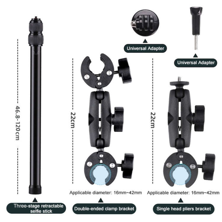 Double Dual-heads Crabs Motorcycle Clamps Handlebar Fixed Mount 3-stage Telescopic Selfie Stick