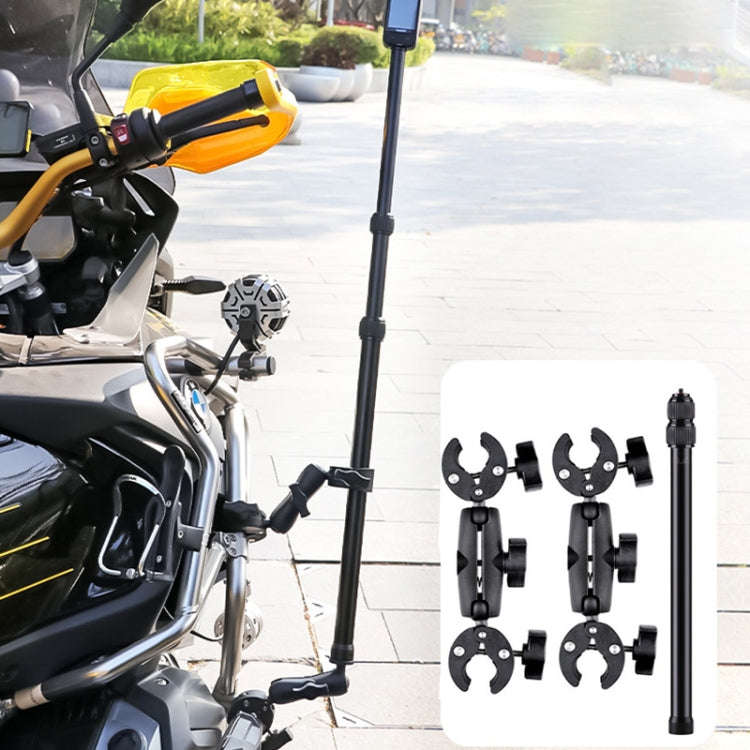 Double Dual-heads Crabs Motorcycle Clamps Handlebar Fixed Mount 3-stage Telescopic Selfie Stick