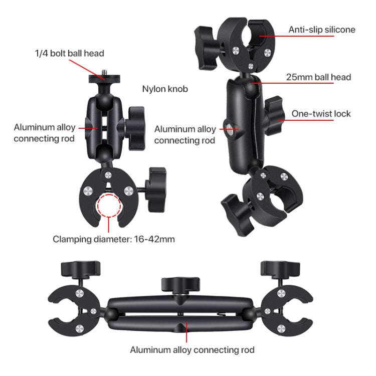 2 x Dual-heads Crab 1 x Single Heads Motorcycle Clamps Handlebar Fixed Mount 3-stage Telescopic S...