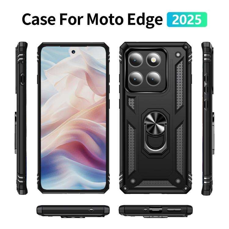 For Motorola Edge 5G 2025 Shockproof TPU + PC Phone Case with Holder(Black)