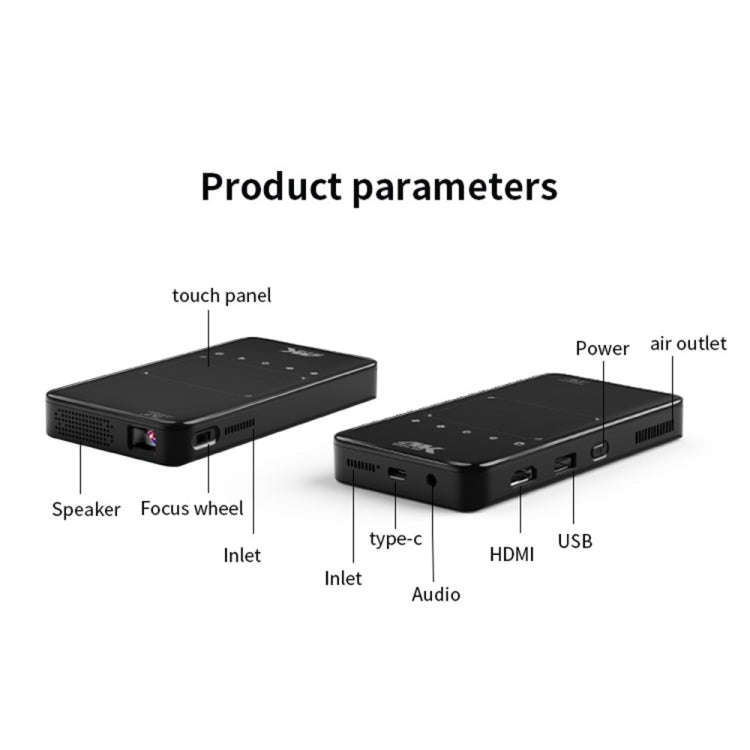 S90 DLP Android 9.0 2GB+32GB 4K Mini WiFi Smart Projector, Power Plug:UK Plug(Black)
