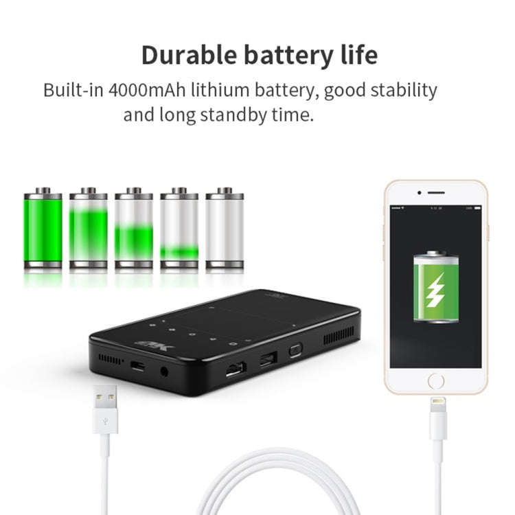S90 DLP Android 9.0 2GB+32GB 4K Mini WiFi Smart Projector, Power Plug:UK Plug(Black)