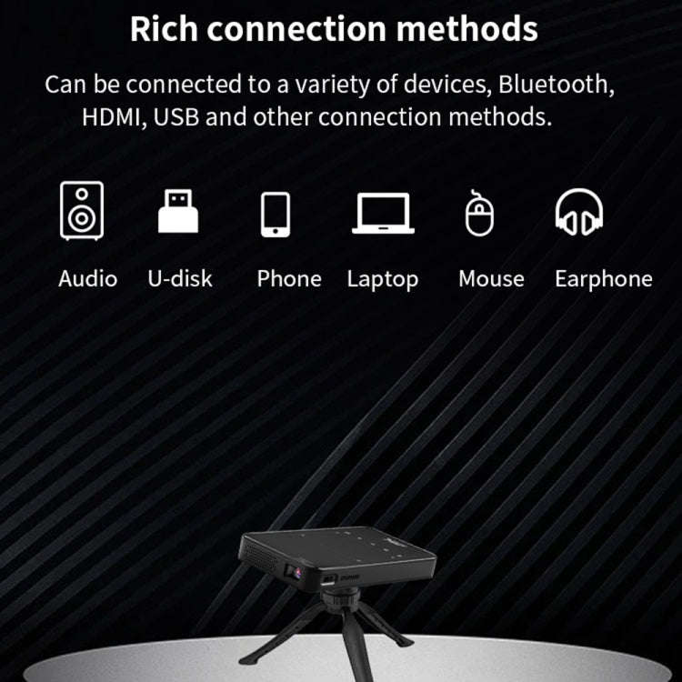 S90 DLP Android 9.0 2GB+32GB 4K Mini WiFi Smart Projector, Power Plug:UK Plug(Black)