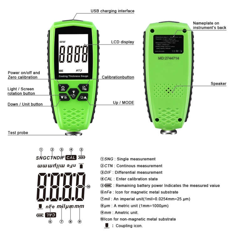 RZ859 Metal Coating Thickness Gauge(Green)
