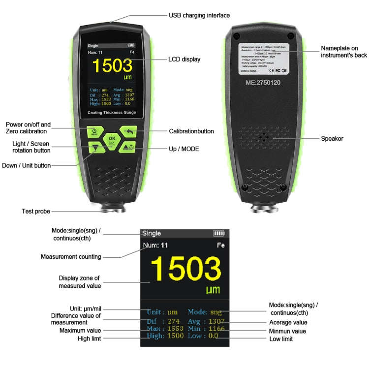 RZ860 Metal Coating Thickness Gauge(Green)