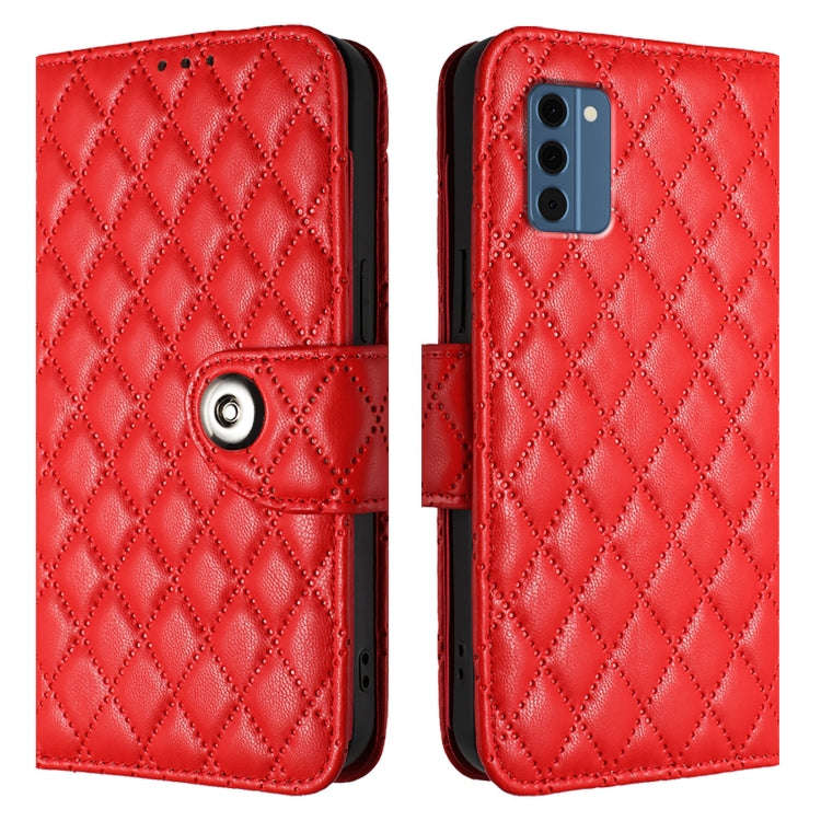 For Nokia C300 Rhombic Texture Flip Leather Phone Case with Lanyard(Red)