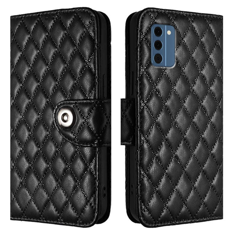 For Nokia C300 Rhombic Texture Flip Leather Phone Case with Lanyard(Black)