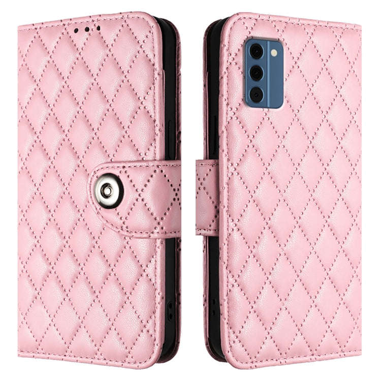 For Nokia C300 Rhombic Texture Flip Leather Phone Case with Lanyard(Pink)