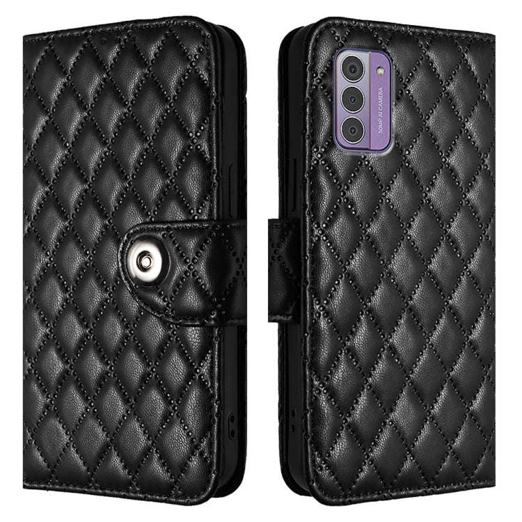 For Nokia G42 / G310 Rhombic Texture Flip Leather Phone Case with Lanyard(Black)