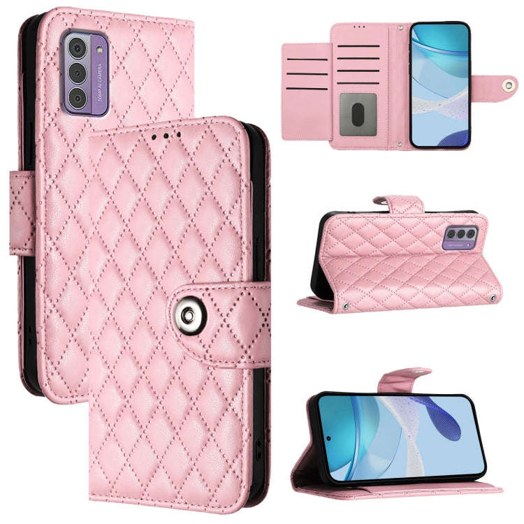 For Nokia G42 / G310 Rhombic Texture Flip Leather Phone Case with Lanyard(Pink)