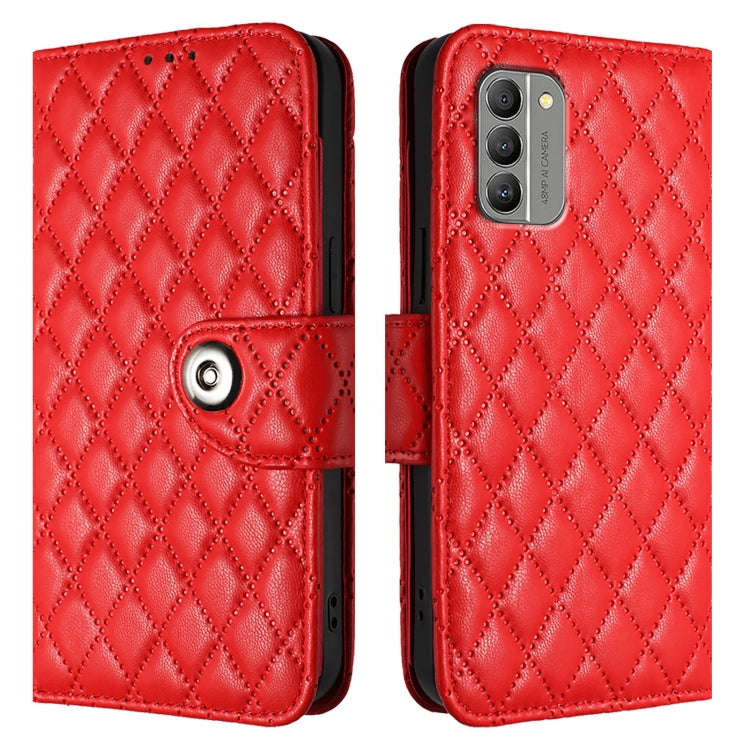 For Nokia G400 Rhombic Texture Flip Leather Phone Case with Lanyard(Red)
