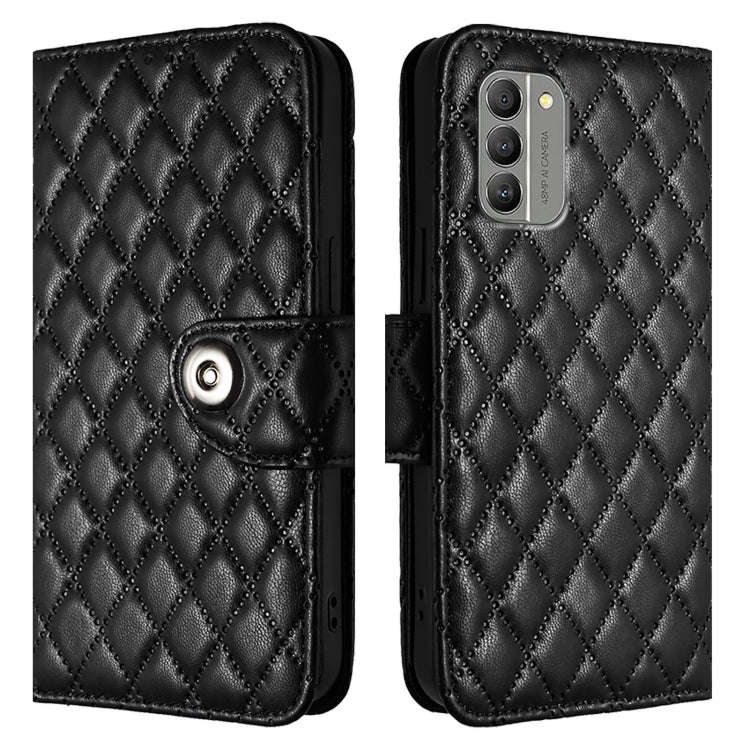 For Nokia G400 Rhombic Texture Flip Leather Phone Case with Lanyard(Black)