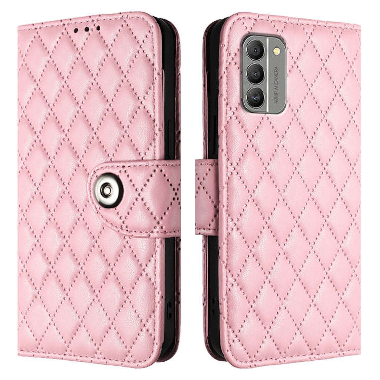 For Nokia G400 Rhombic Texture Flip Leather Phone Case with Lanyard(Pink)