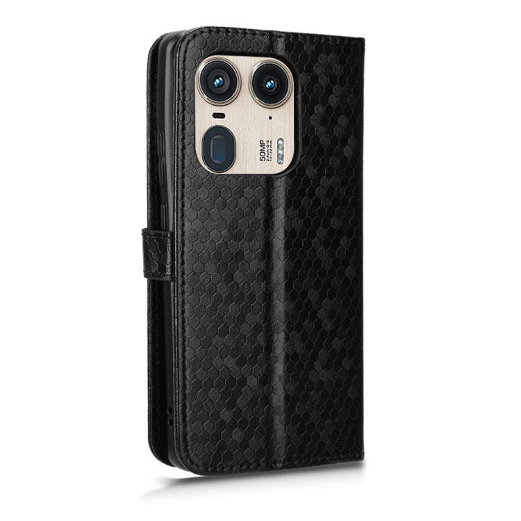 For Motorola Edge 50 Ultra Honeycomb Dot Texture Leather Phone Case(Black)