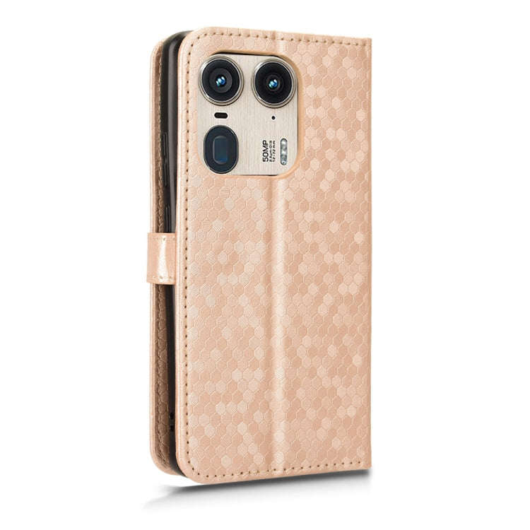 For Motorola Edge 50 Ultra Honeycomb Dot Texture Leather Phone Case(Gold)