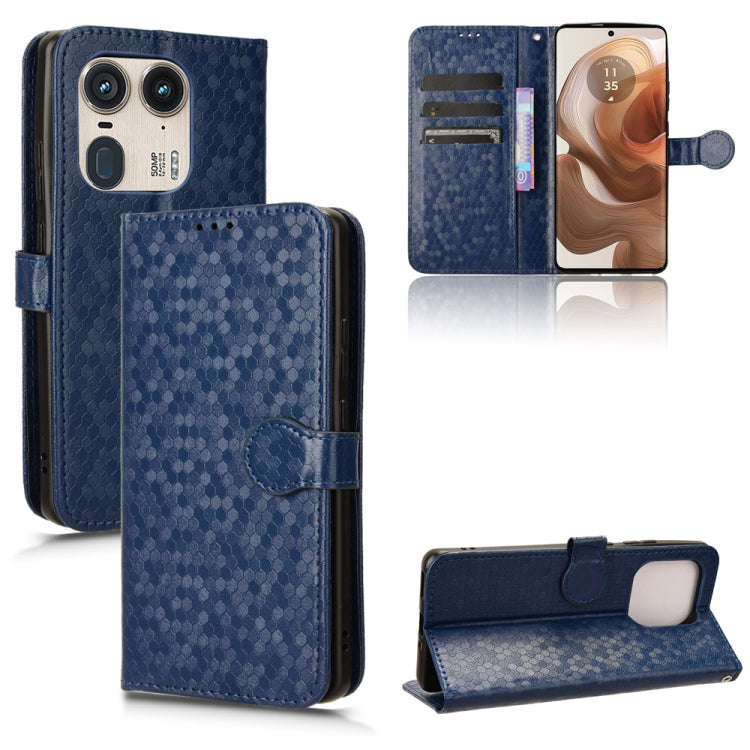 For Motorola Edge 50 Ultra Honeycomb Dot Texture Leather Phone Case(Blue)