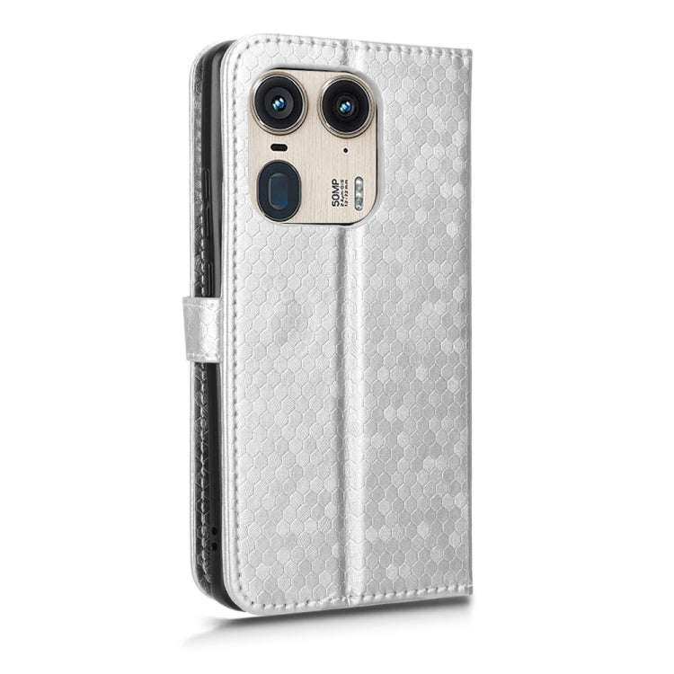 For Motorola Edge 50 Ultra Honeycomb Dot Texture Leather Phone Case(Silver)