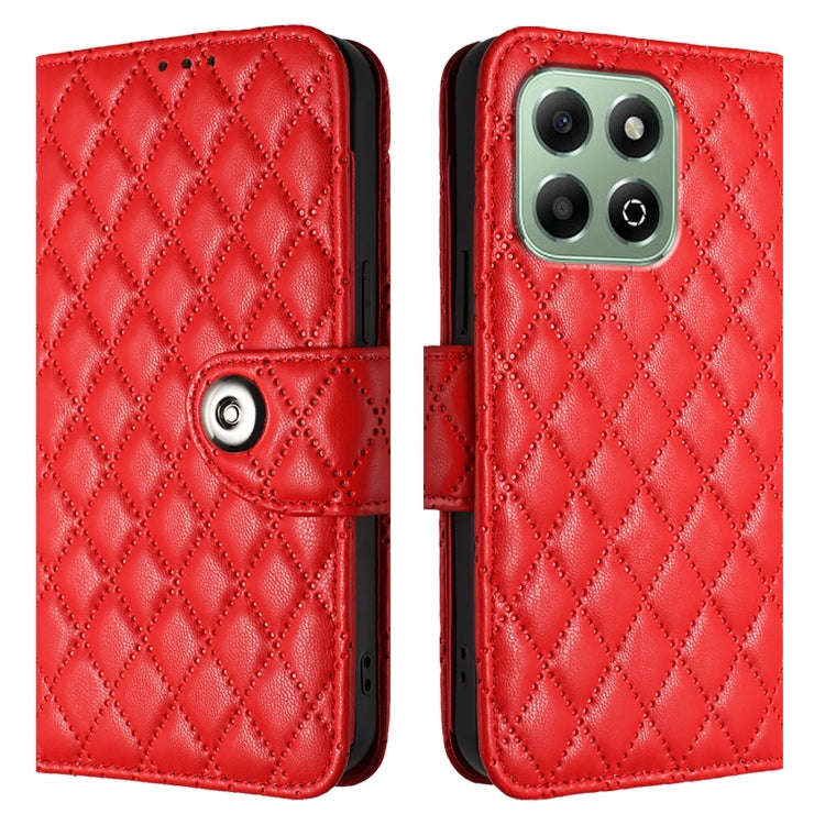 For Honor X6b Rhombic Texture Flip Leather Phone Case with Lanyard(Red)