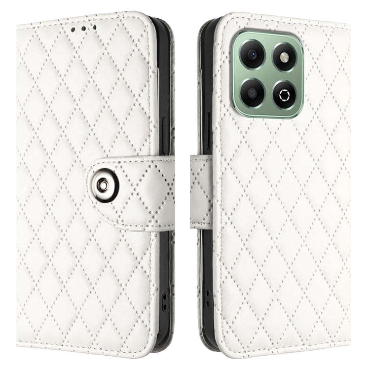 For Honor X6b Rhombic Texture Flip Leather Phone Case with Lanyard(White)