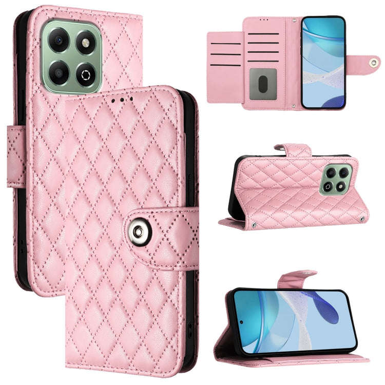 For Honor X6b Rhombic Texture Flip Leather Phone Case with Lanyard(Pink)