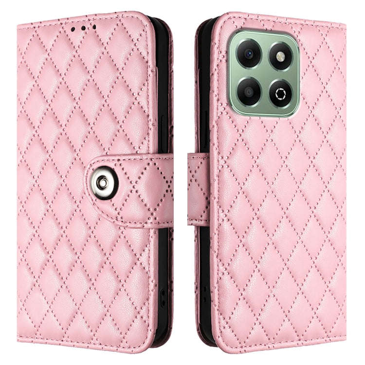 For Honor X6b Rhombic Texture Flip Leather Phone Case with Lanyard(Pink)