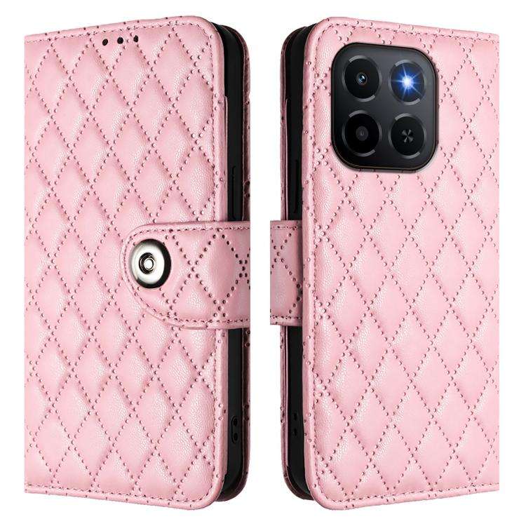 For Honor X6c 4G Rhombic Texture Flip Leather Phone Case with Lanyard(Pink)
