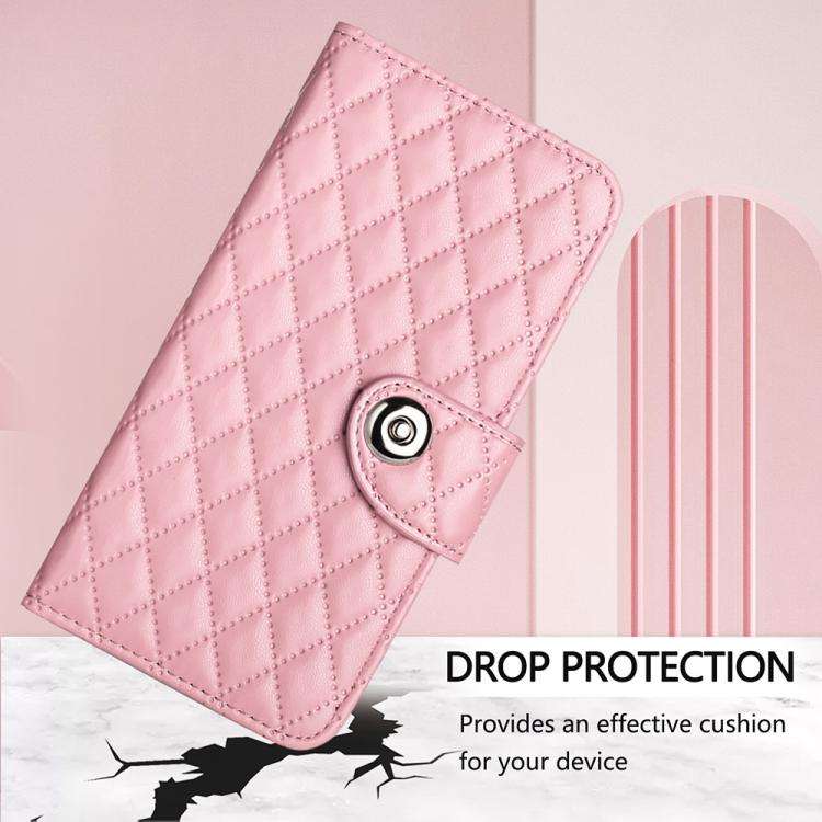 For Honor X6c 4G Rhombic Texture Flip Leather Phone Case with Lanyard(Pink)